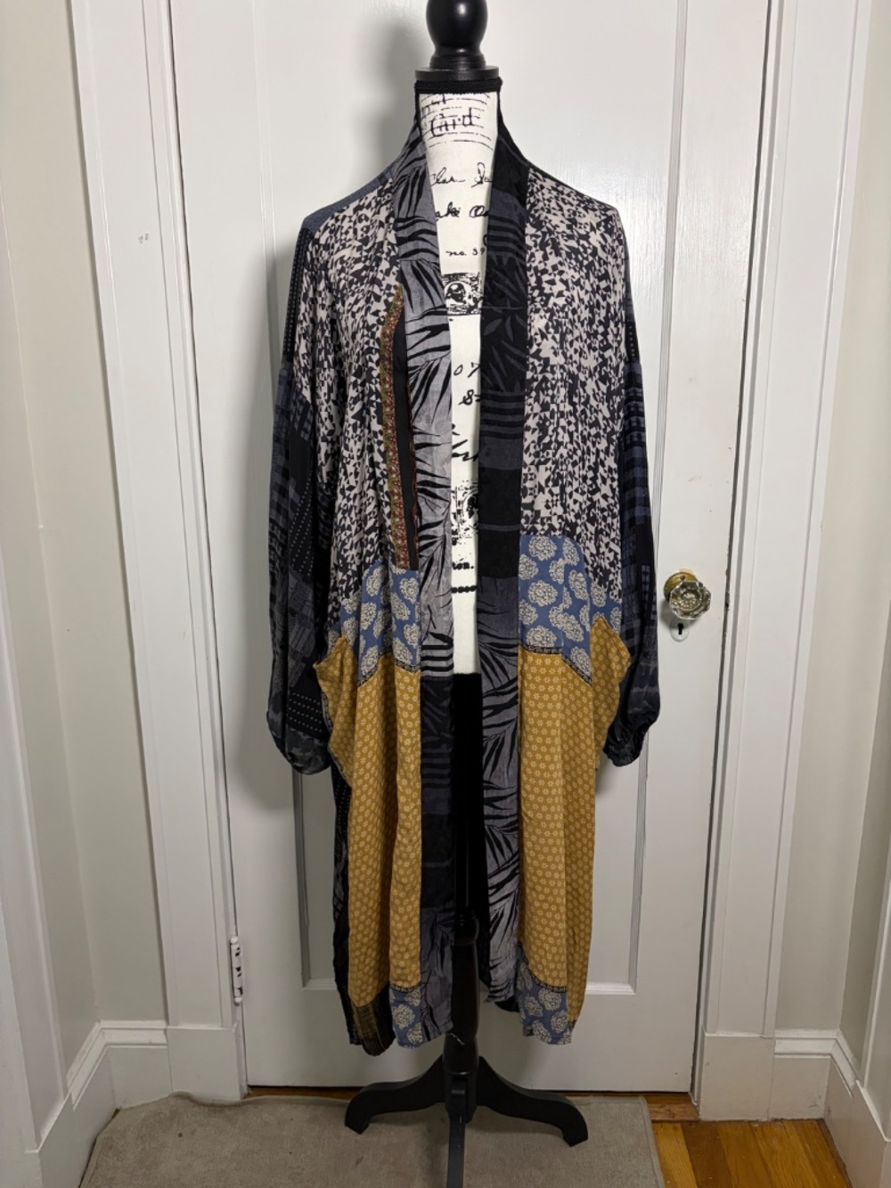 Kantha Bae Mixed Print High-Low Duster Kimono with Patch Pockets